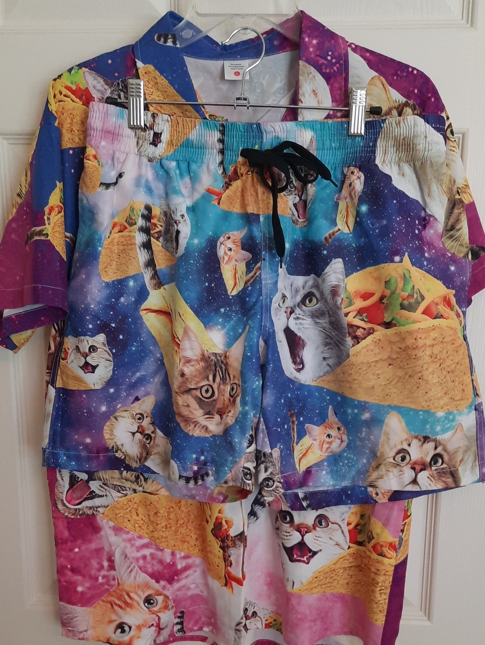 Novelty Cat & Taco Print Men's Swim Set - Blue/Purple